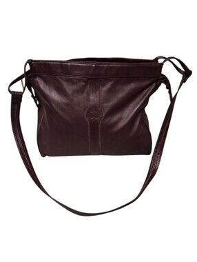 Vintage Burgundy Genuine Leather Crossbody Shoulder Bag Purse Carriage Court